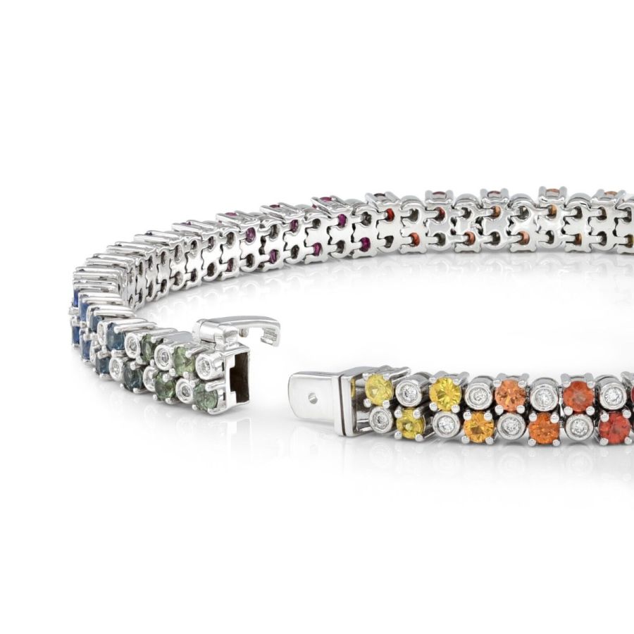 Natural Rainbow Multi Color Sapphires 3.04 carats with 0.43 carats Diamonds set in 18K White Gold Bracelet 