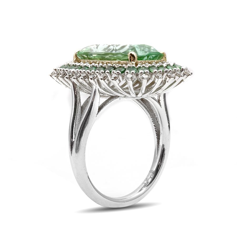 Natural Namibian Tourmaline 6.83 carats set in 14K White and Yellow Gold Ring with 0.57 carats  Diamonds and Tsavorites