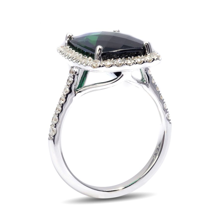 Natural Green Tourmaline 6.93 carats set in 14K White Gold Ring with Diamonds 
