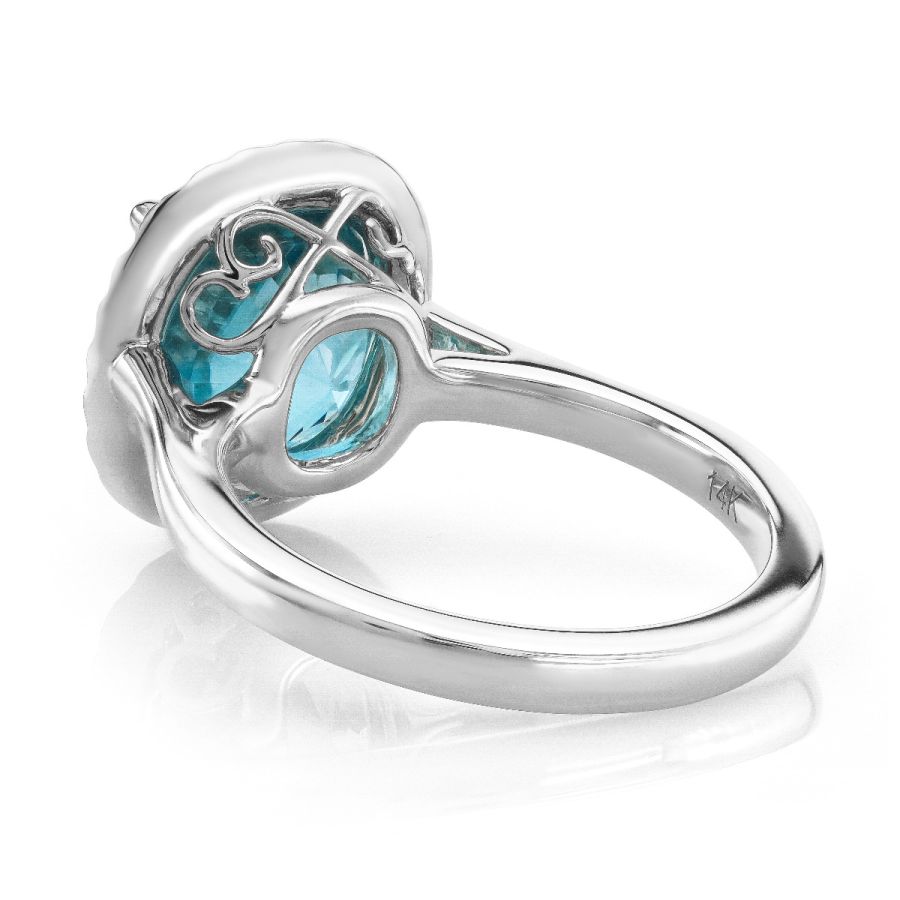 Natural Blue Zircon 7.22 carats set in 14K White Gold Ring with 0.22 carats Diamonds 