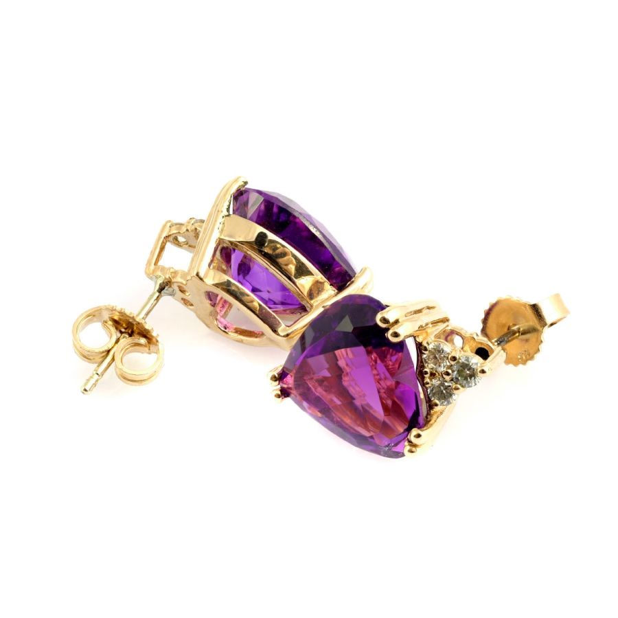Natural Amethyst 7.68 carats set in 14K Yellow Gold Earrings with 0.20 carats Diamonds 