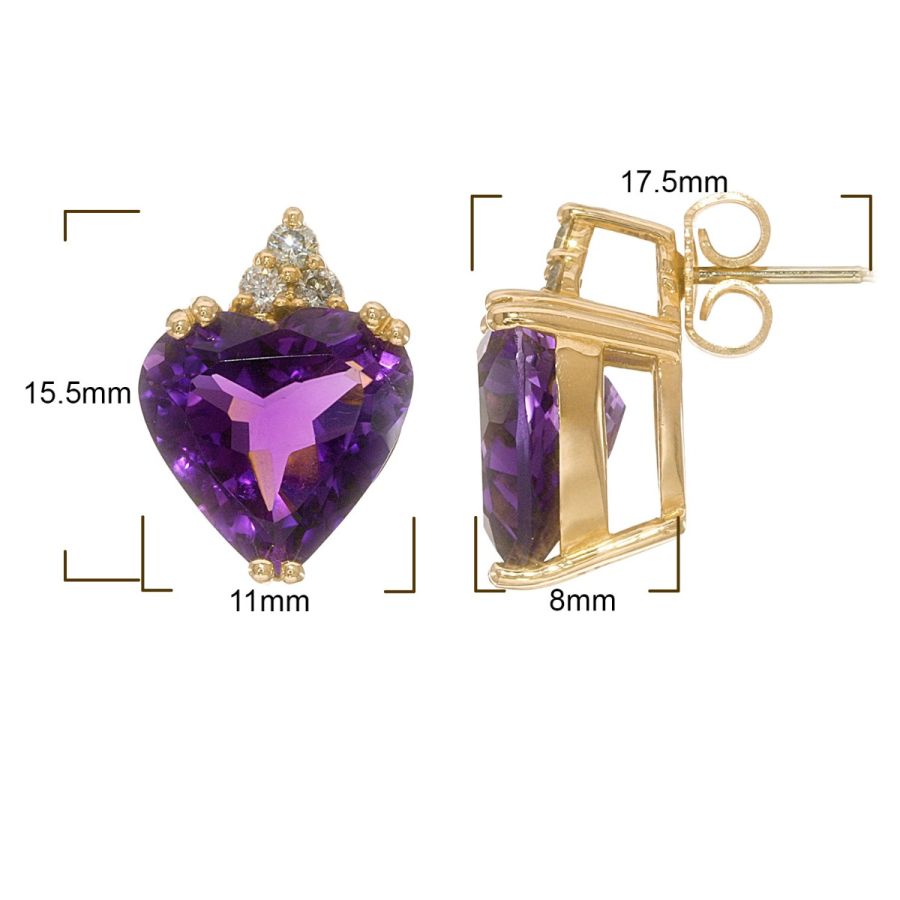 Natural Amethyst 7.68 carats set in 14K Yellow Gold Earrings with 0.20 carats Diamonds 