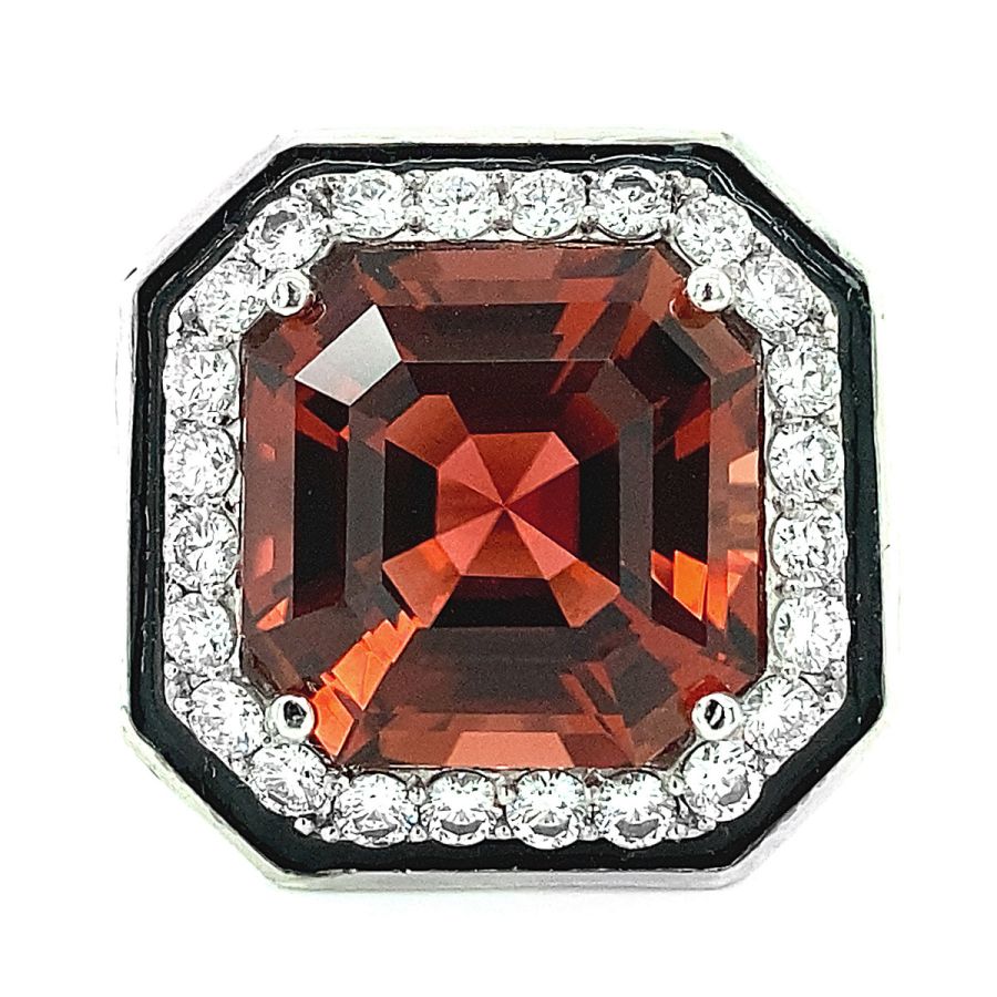 Vivid Orange Tourmaline 11.00 carats set in Platinum Ring with 1.47 carats Diamonds and black enamel