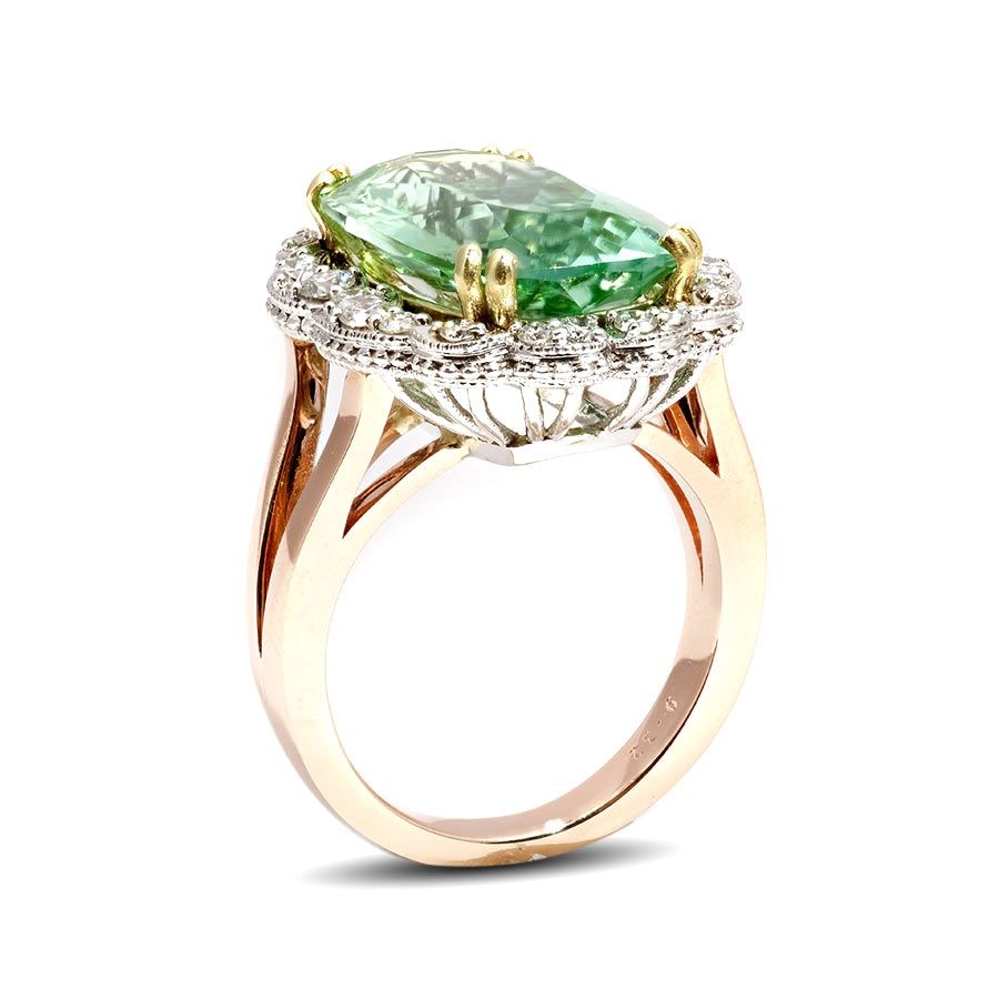 Natural Namibian Tourmaline 9.32 carats set in 14K Rose, White and Yellow Gold Ring with 0.57 carats Diamonds