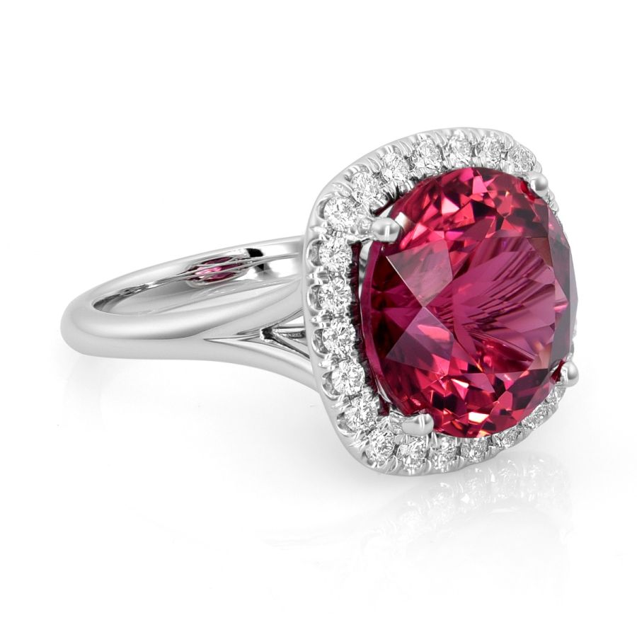 Natural Red Tourmaline 9.77 carats set in 14K White Gold Ring with 0.48 carats Diamonds