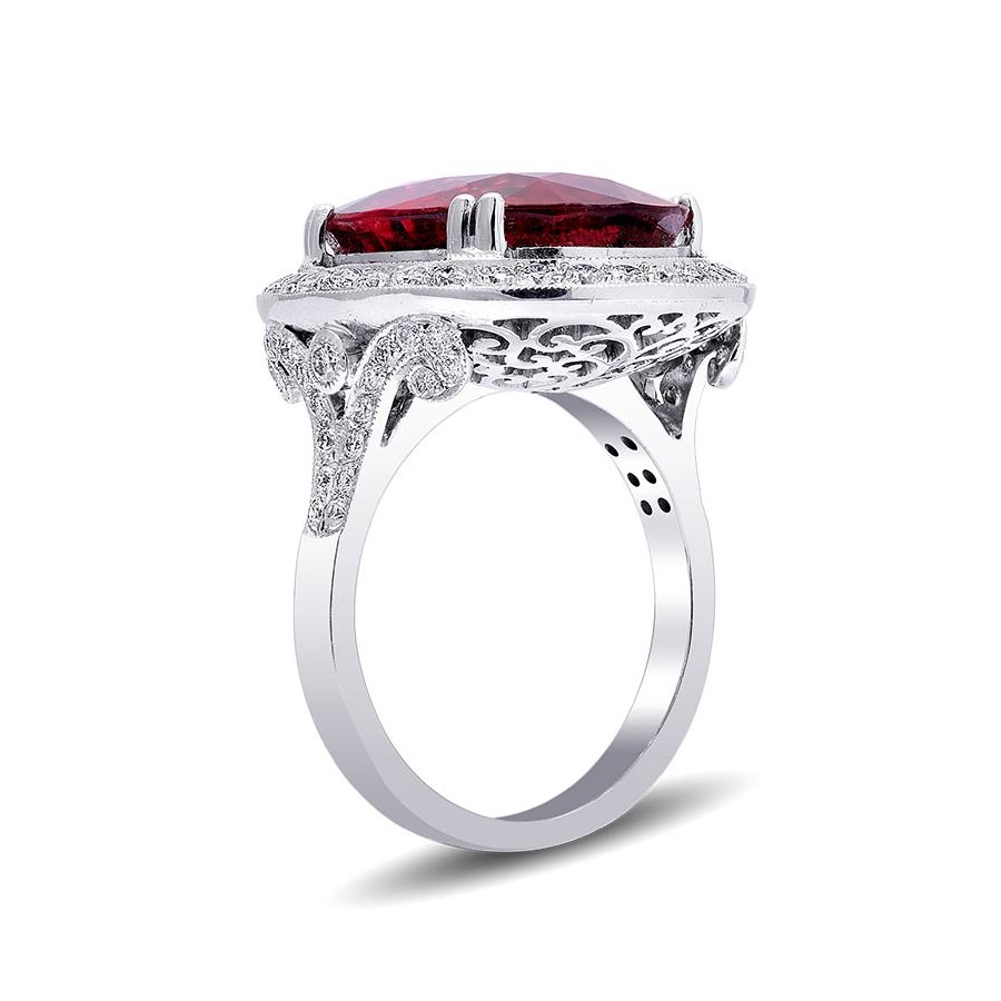 Natural Rubellite 9.81 carats set in 18K White Gold Ring with 0.90 carats Diamonds 