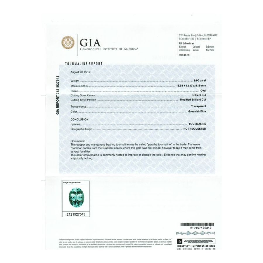Tourmaline 9.90cts Paraiba GIA Certified - sold
