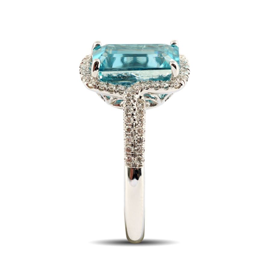 Natural Blue Zircon 5.20 carats set in 14K White Gold Ring with 0.27 carats Diamonds 
