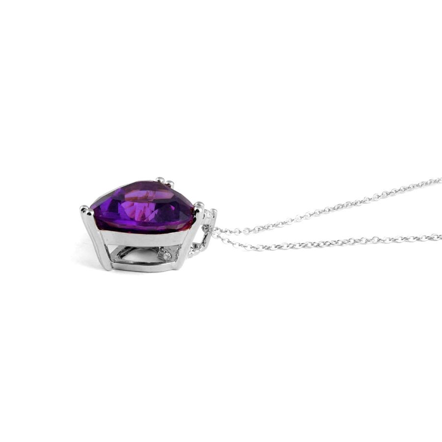 AAA Natural Amethyst 2.51 carats set in 14K White Gold Pendant with 0.10 carats Diamonds