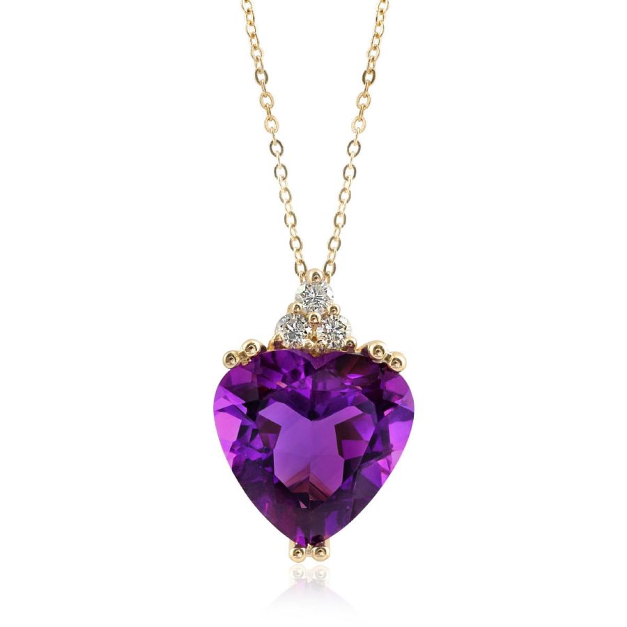 AAA Natural Amethyst 4.30 carats set in 14K Yellow Gold Pendant with 0.10 carats Diamonds