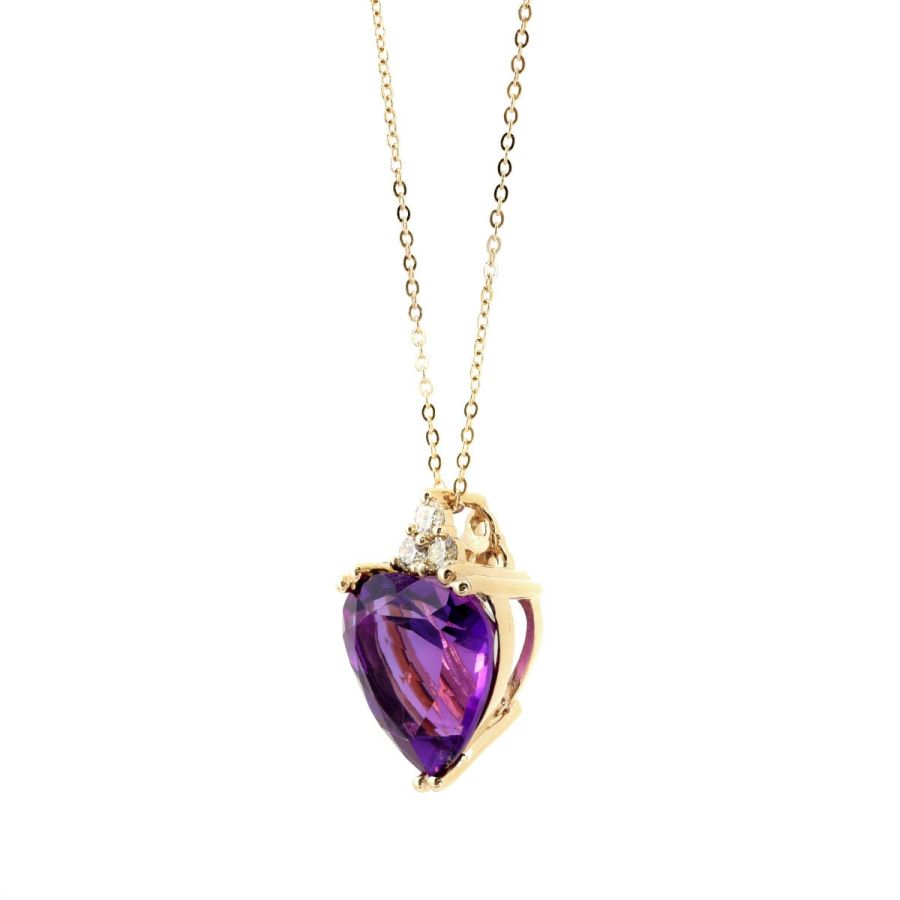 AAA Natural Amethyst 4.30 carats set in 14K Yellow Gold Pendant with 0.10 carats Diamonds