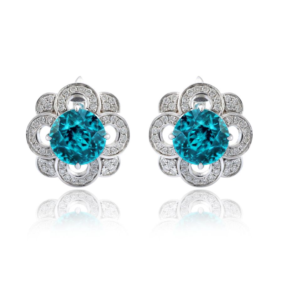 Natural Zircons 8.21 carats set in 14K White Gold Earrings with 0.48 carats Diamonds
