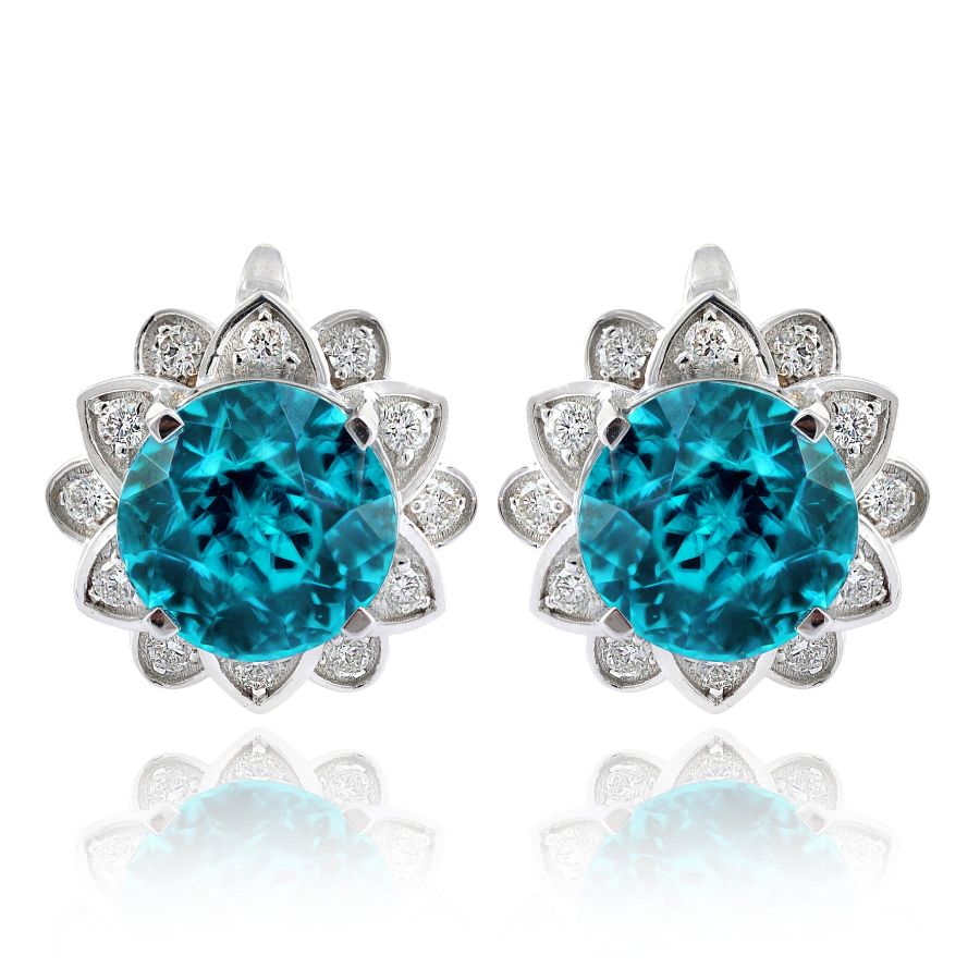 Natural Zircons 10.21 carats set in 14K White Gold Earrings with 0.38 carats Diamonds