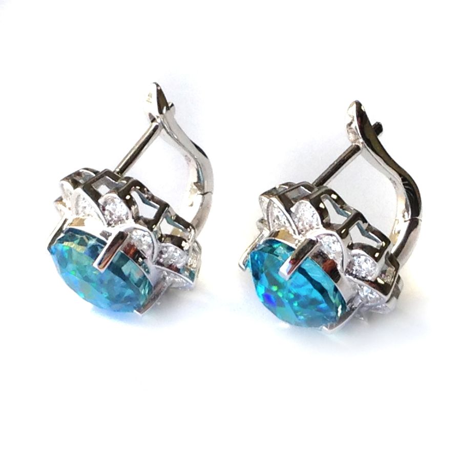 Natural Zircons 10.21 carats set in 14K White Gold Earrings with 0.38 carats Diamonds