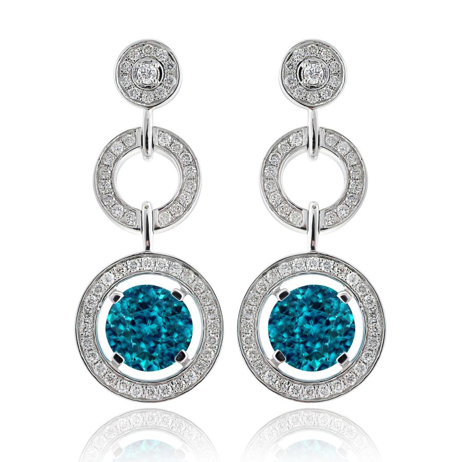 Natural Zircons 5.31 carats set in 14K White Gold Earrings with 0.57 carats Diamonds