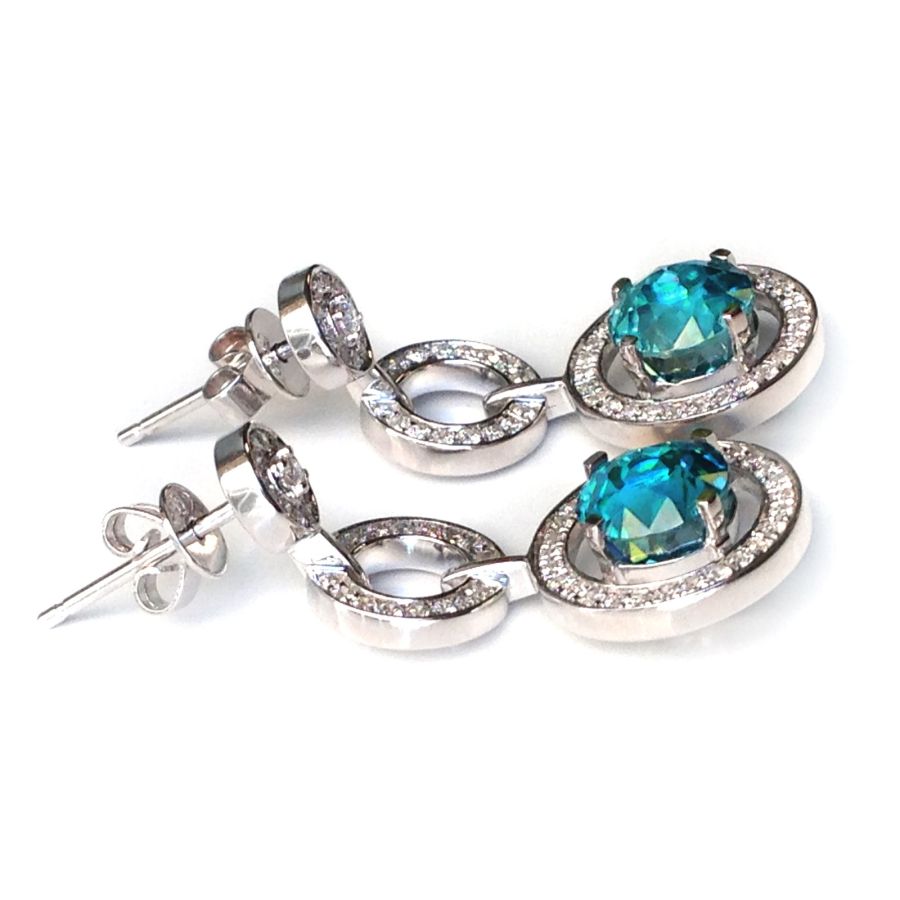 Natural Zircons 5.31 carats set in 14K White Gold Earrings with 0.57 carats Diamonds