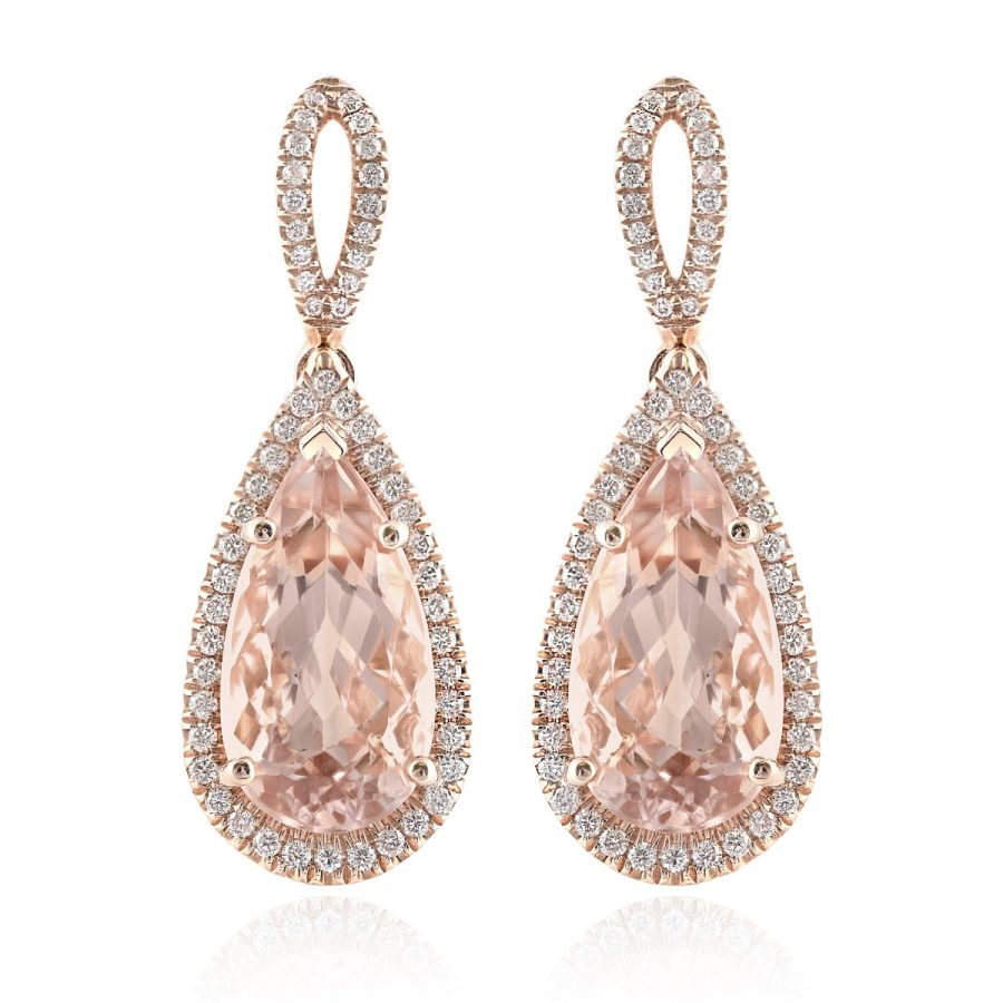 Natural Morganites 8.40 carats set in 14K Rose Gold Earrings with 0.55 carats Diamonds 