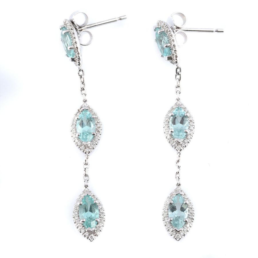 Natural Paraiba Tourmaline 2.12 carats set in 14K White Gold Earrings with 0.32 carats Diamonds 