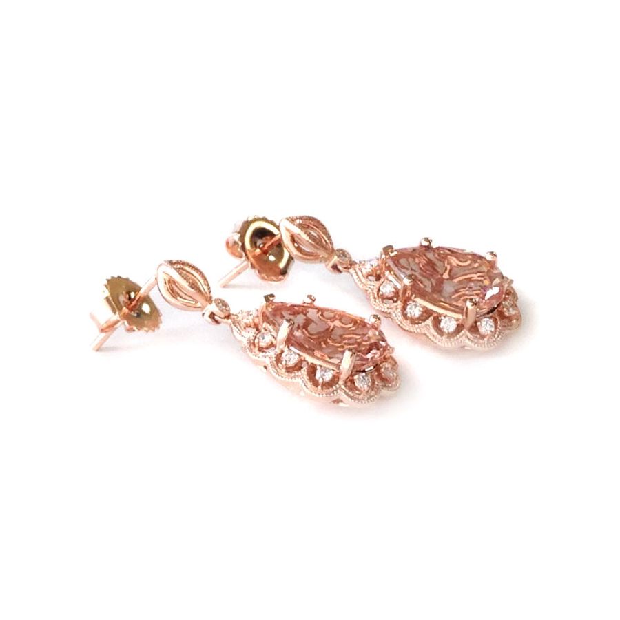 Natural Morganites 4.74 carats set in 14K Rose Gold Earrings with 0.26 carats Diamonds 