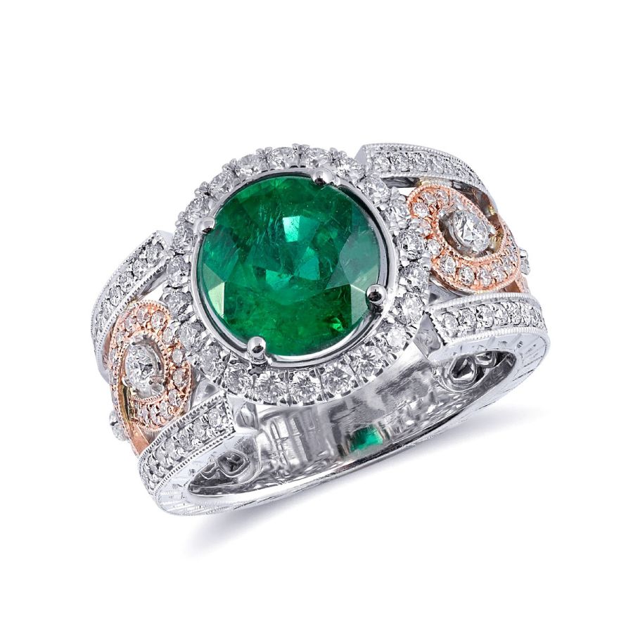 Natural Brazilian Emerald 2.20 carats set in 18K Rose and White Gold Ring with 1.08 carats Diamonds / GIA Report