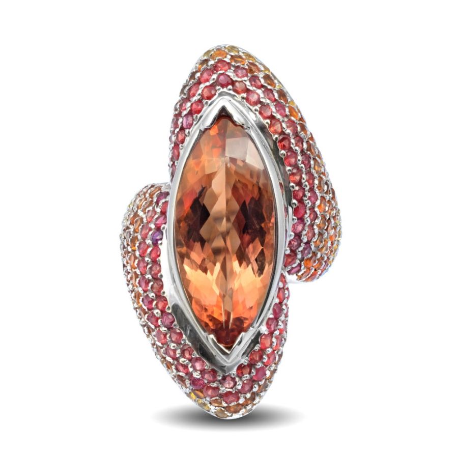 Natural Imperial Topaz 7.97 carats set in 18K White Gold Ring with 2.40 carats Yellow and Orange Sapphires