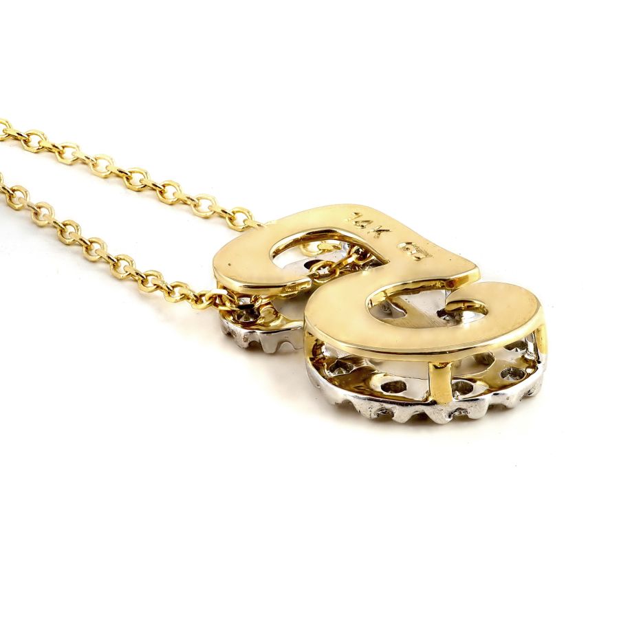Initial "G" Pendant with Diamonds 0.14 carats, 14K White and Yellow Gold, 18" Chain