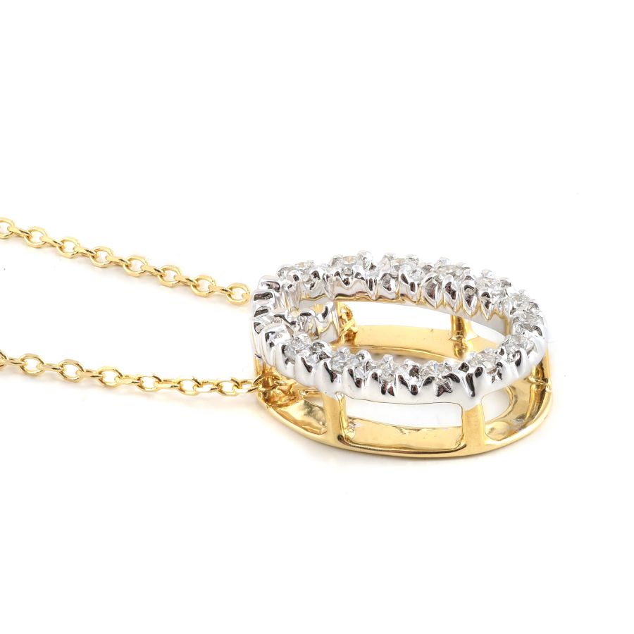 Initial "O" Pendant with Diamonds 0.13 carats, 14K White and Yellow Gold, 18" Chain