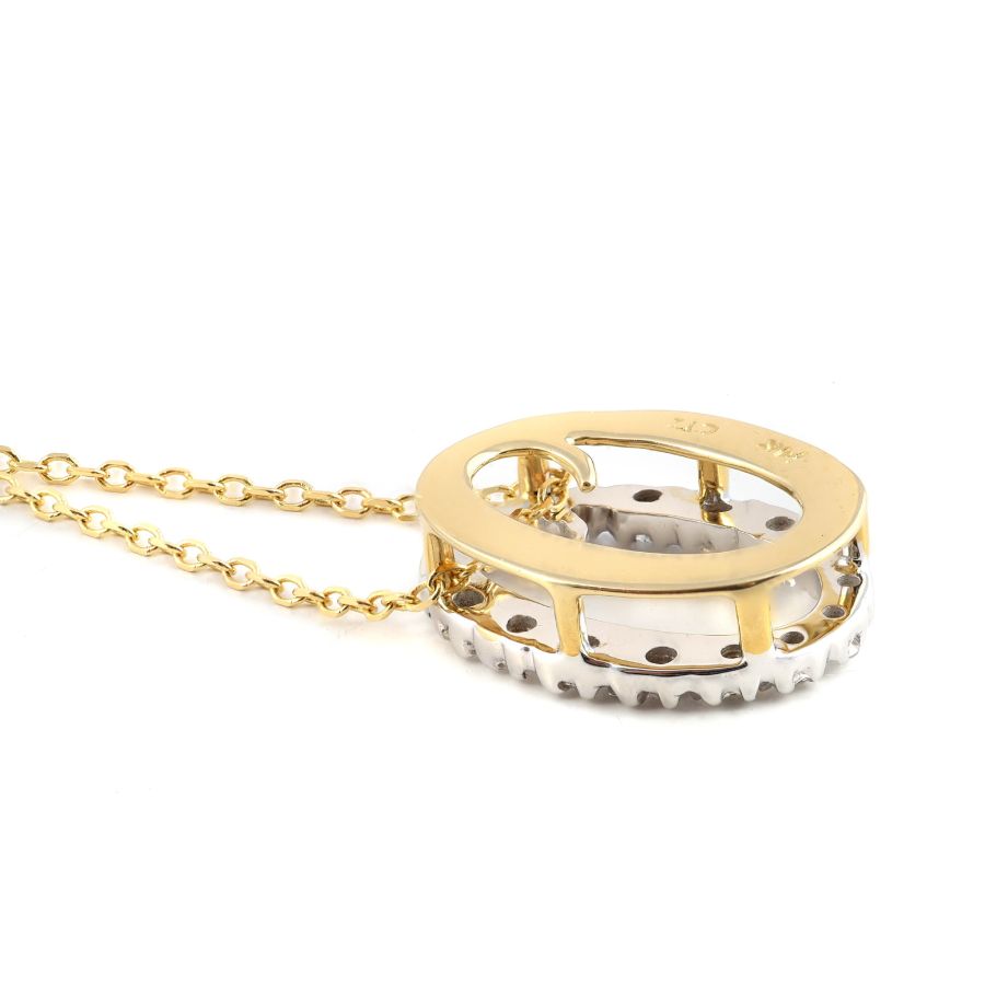 Initial "O" Pendant with Diamonds 0.13 carats, 14K White and Yellow Gold, 18" Chain