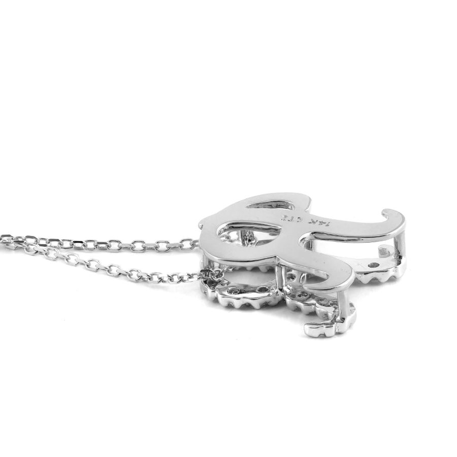 Initial "R" Pendant with Diamonds 0.13 carats, 14K White Gold, 18" Chain
