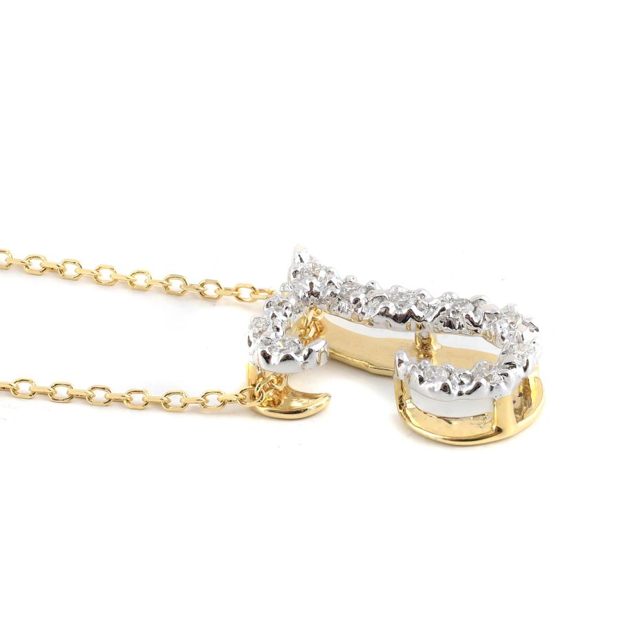 Initial "T" Pendant with Diamonds 0.11 carats, 14K White and Yellow Gold, 18" Chain