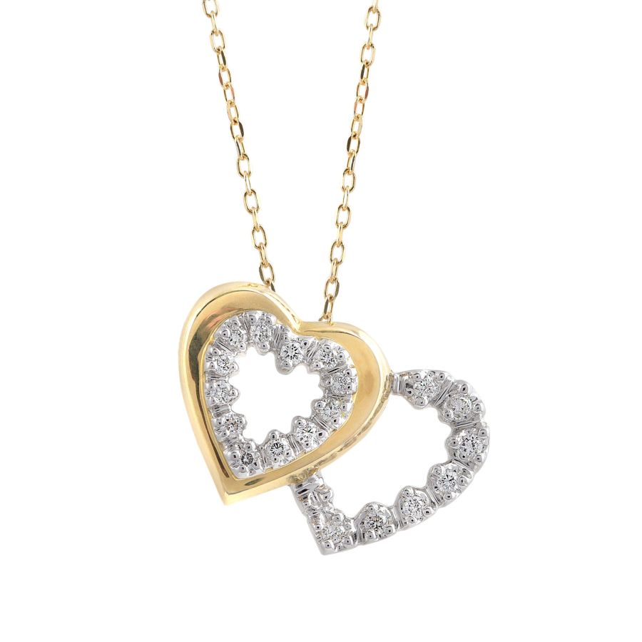 Heart Pendant with Diamonds 0.17 carats, 14K White and Yellow Gold, 18" Chain