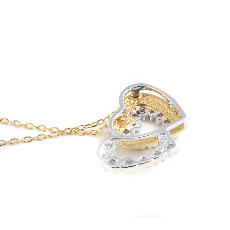 Heart Pendant with Diamonds 0.17 carats, 14K White and Yellow Gold, 18" Chain