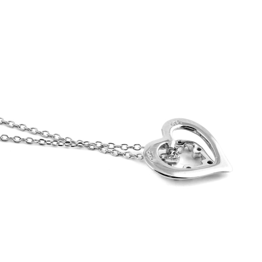 Heart Pendant with Diamonds 0.04 carats, 14K White Gold, 18" Chain
