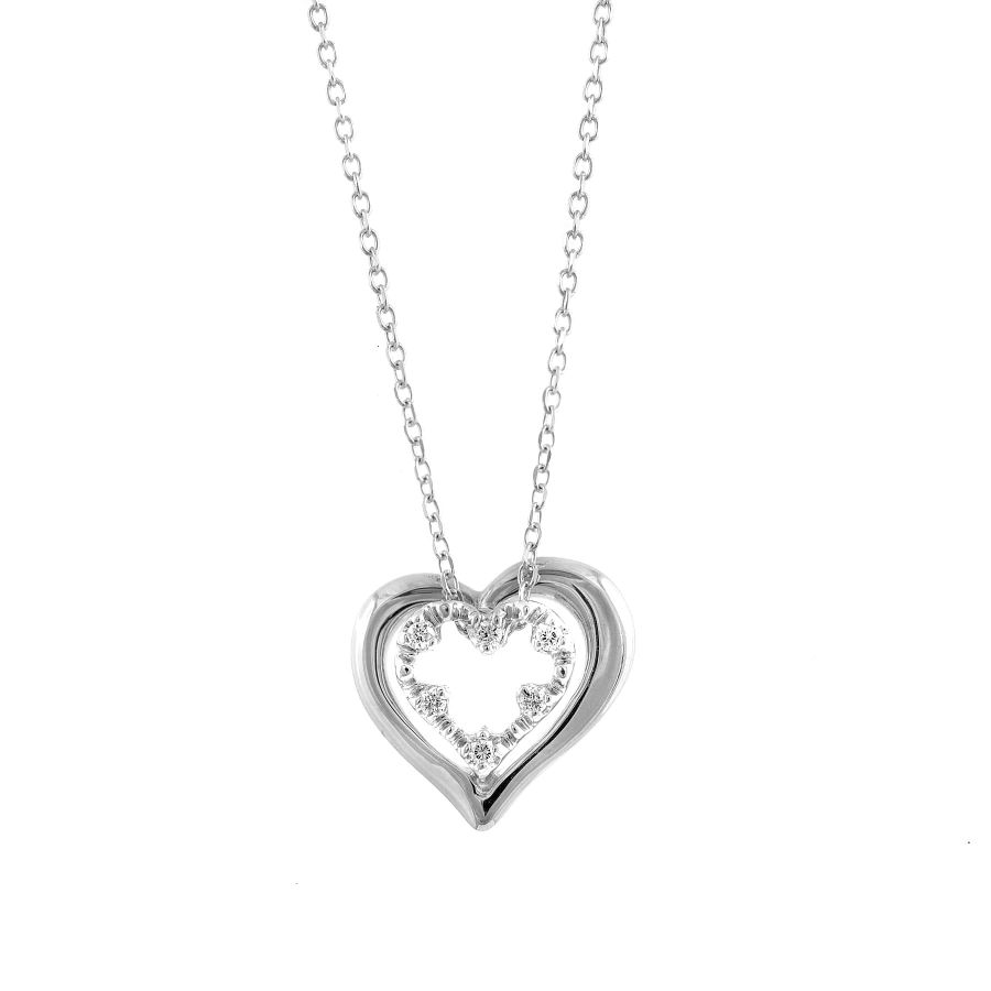 Heart Pendant with Diamonds 0.04 carats, 14K White Gold, 18" Chain