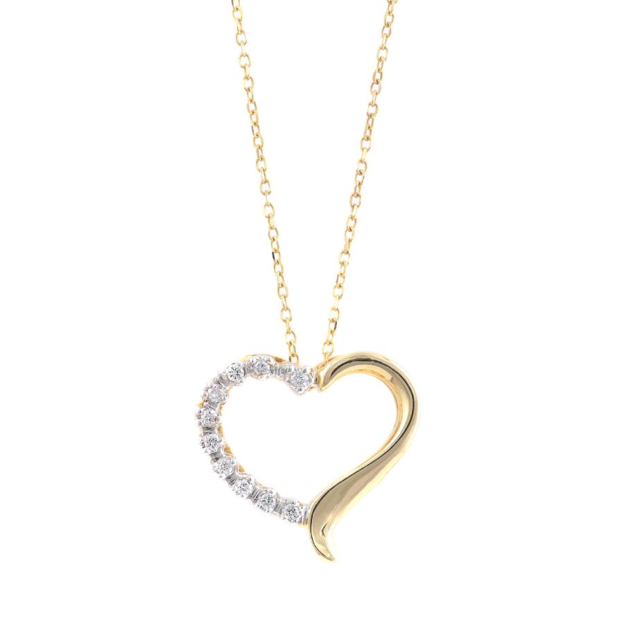 Heart Pendant with Diamonds 0.09 carats, 14K White and Yellow Gold, 18" Chain