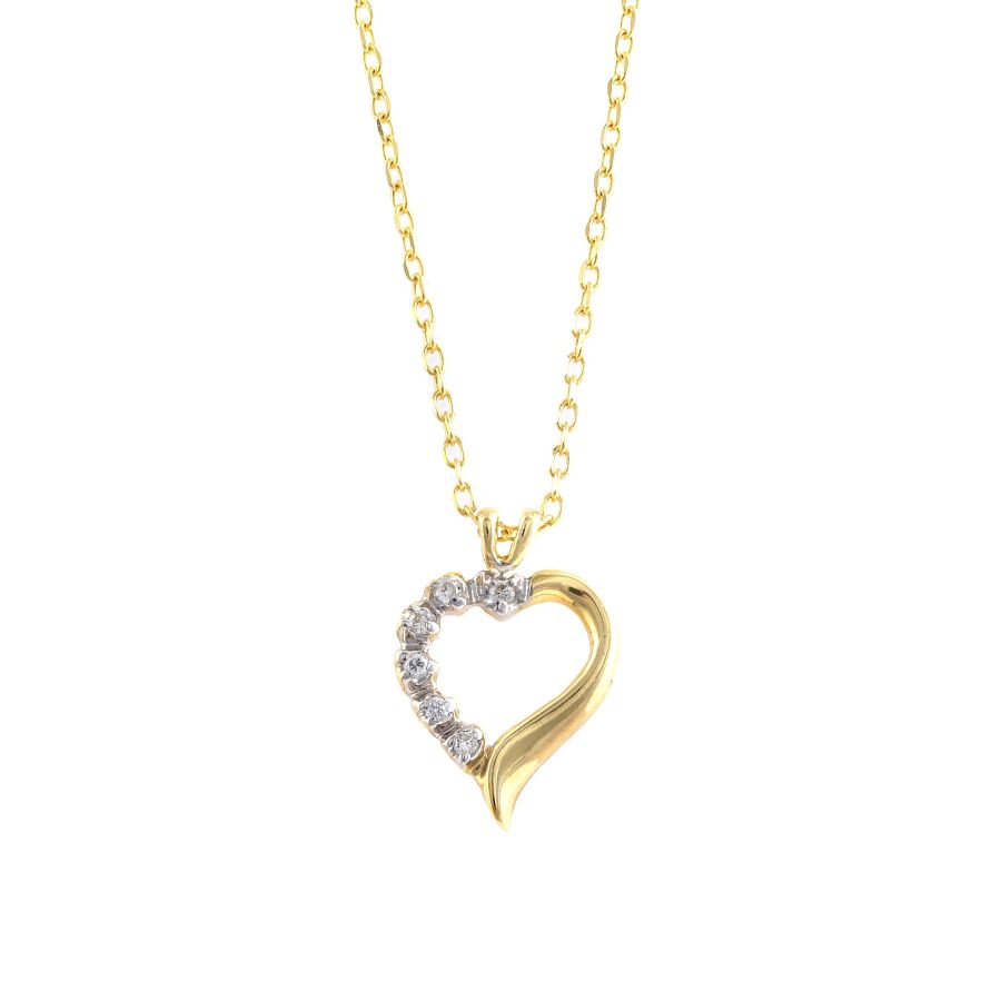 Heart Pendant with Diamonds 0.04 carats, 14K White and Yellow Gold, 18" Chain