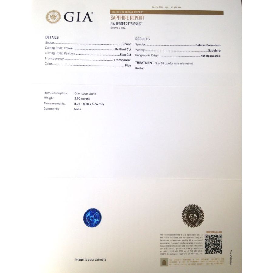 Natural Heated Blue Sapphire blue color round shape 2.90 carats with GIA Report / video