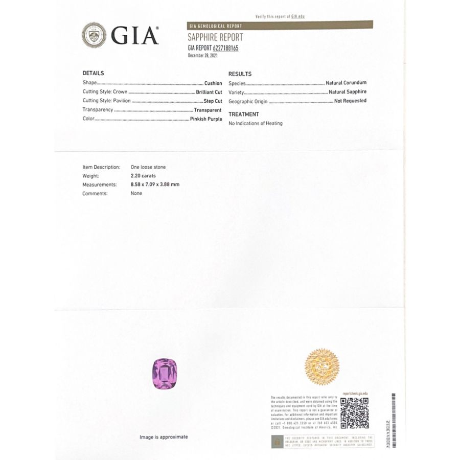 Natural Unheated Purple Sapphire 2.20 carats with GIA Report