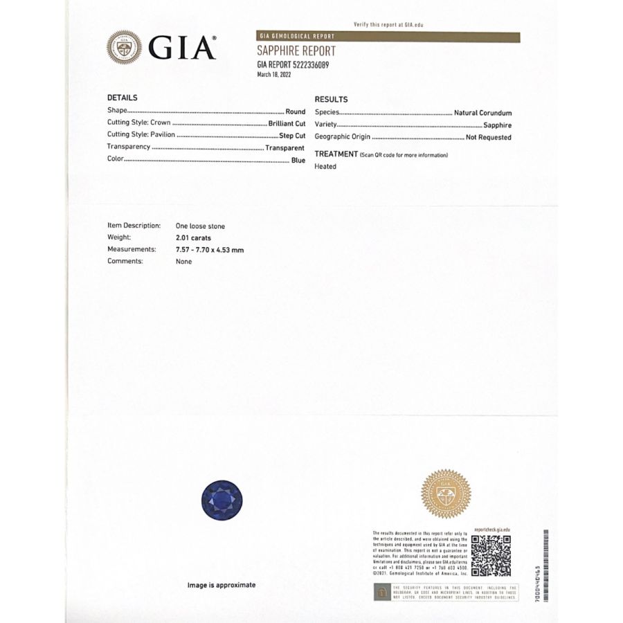 Natural Heated Blue Sapphire 2.01 carats with GIA Report
