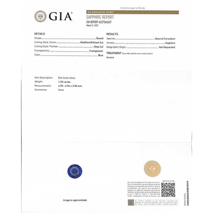 Natural Heated Blue Sapphire 1.35 carats with GIA Report