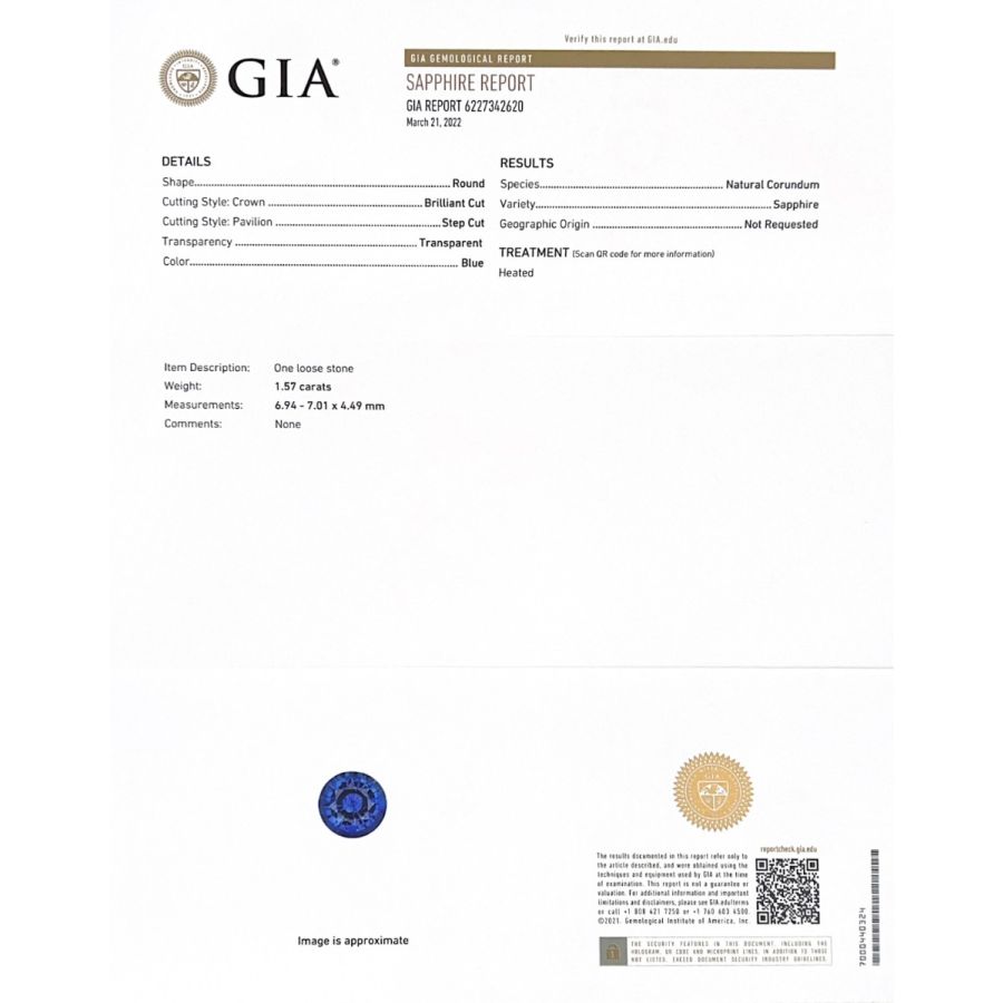 Natural Blue Sapphire 1.57 carats with GIA Report