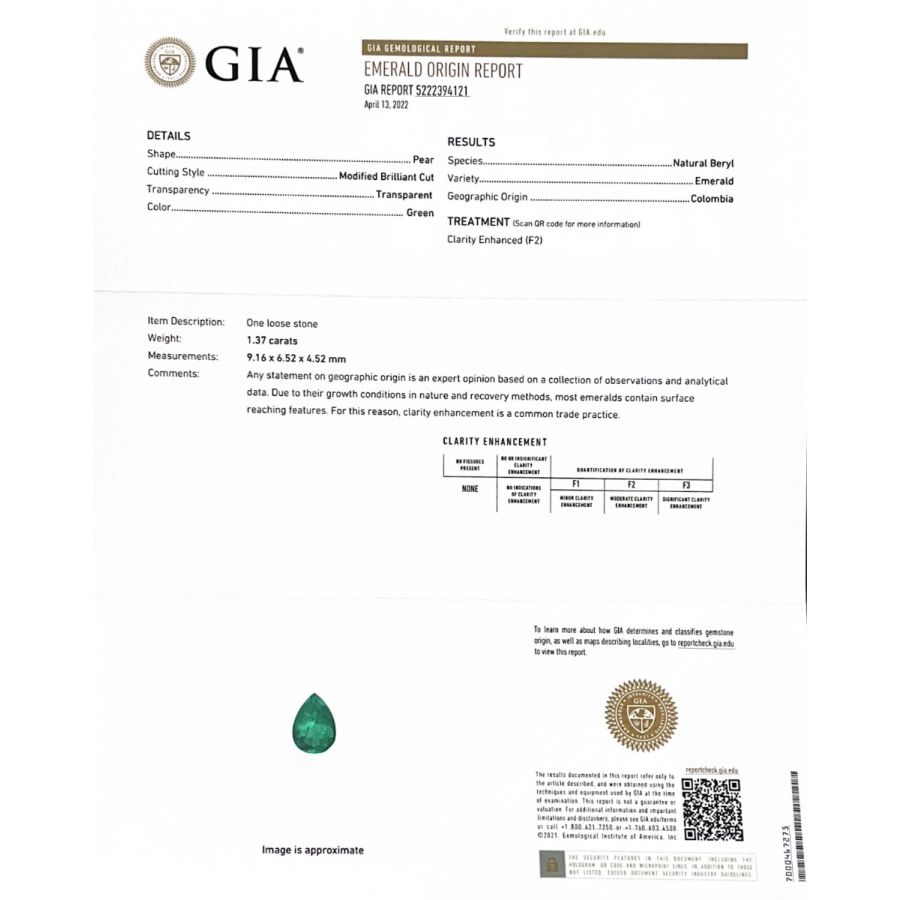 Natural Colombian Emerald 1.37 carats with GIA Report
