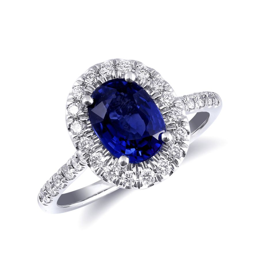 Natural Blue Sapphire 2.03 carats set in 14K White Gold Ring with 0.40 carats Diamonds / GIA Report