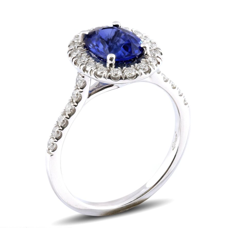 Natural Blue Sapphire 2.03 carats set in 14K White Gold Ring with 0.40 carats Diamonds / GIA Report
