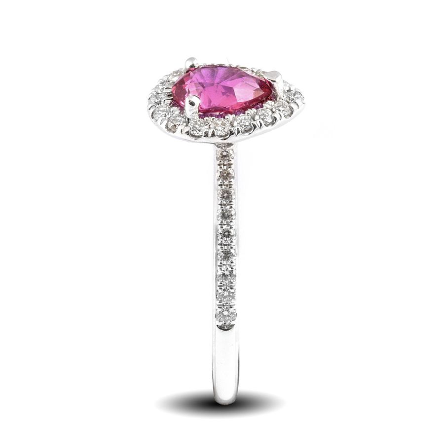 Natural Pink Sapphire 0.80 carats set in 14K White Gold Ring with 0.28 carats Diamonds
