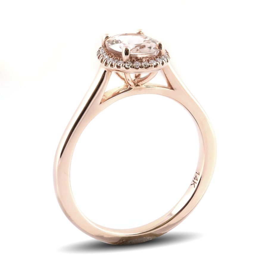 Natural Morganite 1.09 carats set in 14K Rose Gold Ring with 0.09 carats Diamonds 
