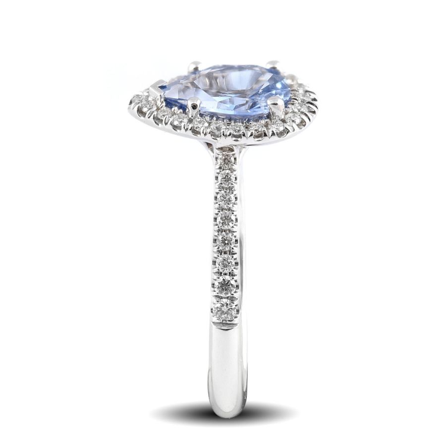 Natural Blue Sapphire 1.22 carats set in 14K White Gold Ring with 0.27 carats Diamonds 