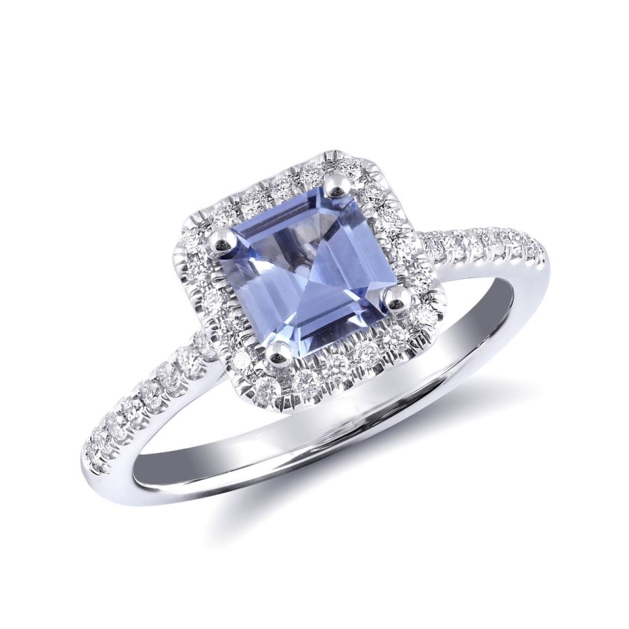 Natural Blue Sapphire 0.96 carats set in 14K White Gold Ring with 0.24 carats Diamonds 