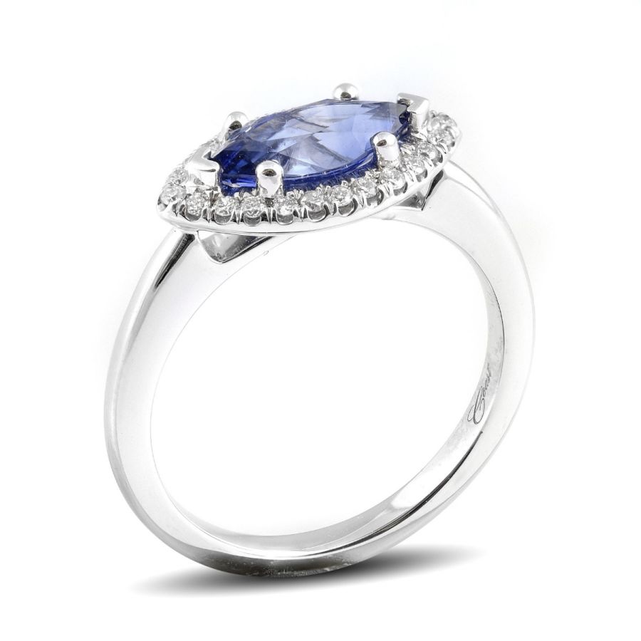 Natural Blue Sapphire 1.34 carats set in 14K White Gold Ring with 0.15 carats Diamonds 