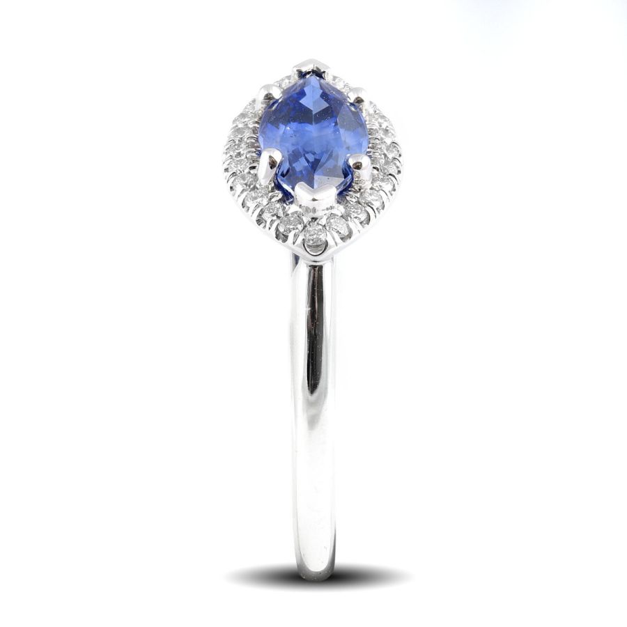 Natural Blue Sapphire 1.34 carats set in 14K White Gold Ring with 0.15 carats Diamonds 